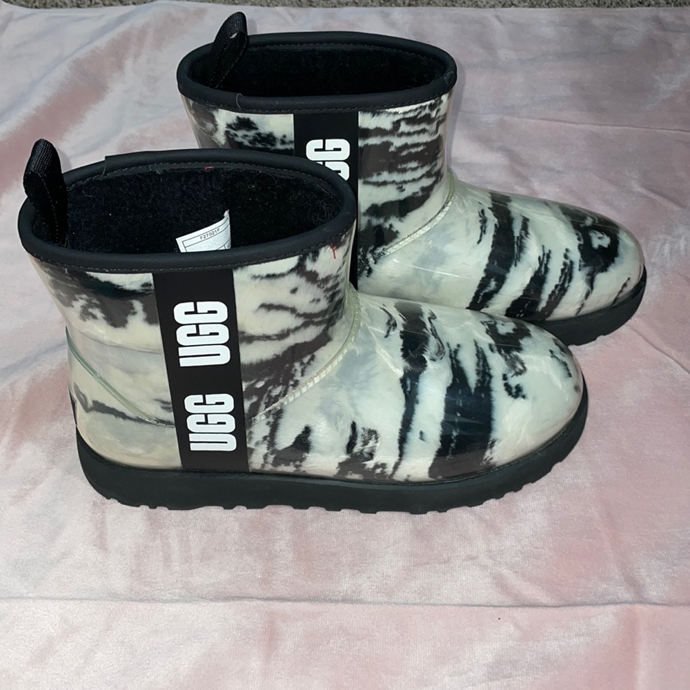 UGG Waterproof Black and White Marble Mini Boots